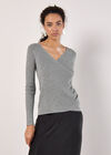 Ribbed Knit Sparkle Wrap Jumper, Silver, large