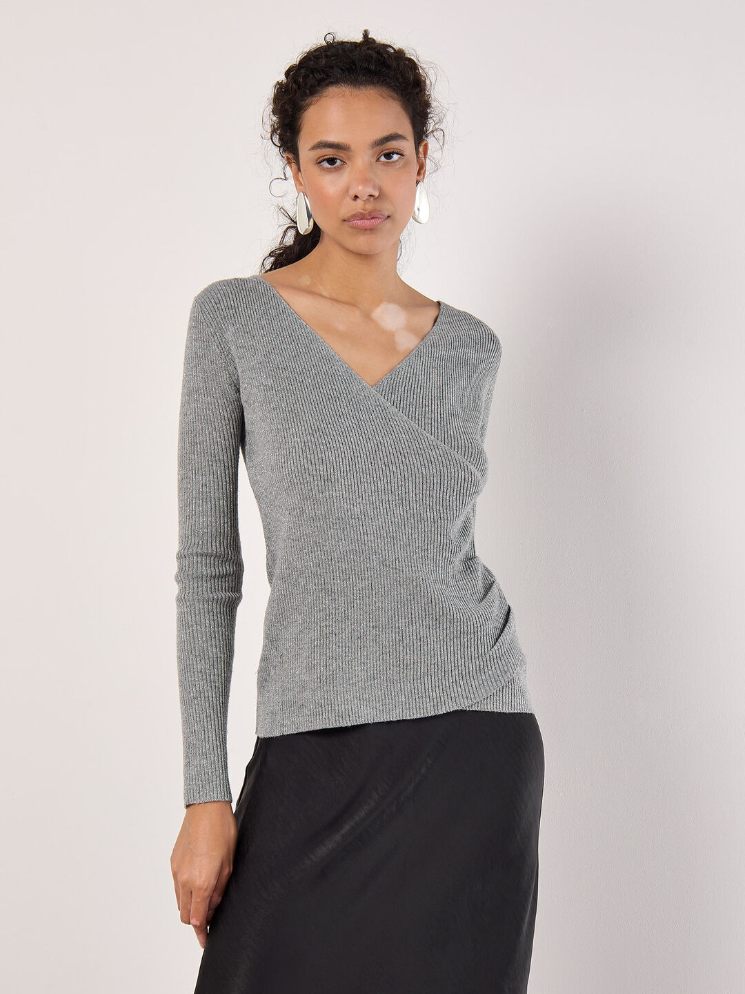 Image of Ribbed Knit Sparkle Wrap Jumper