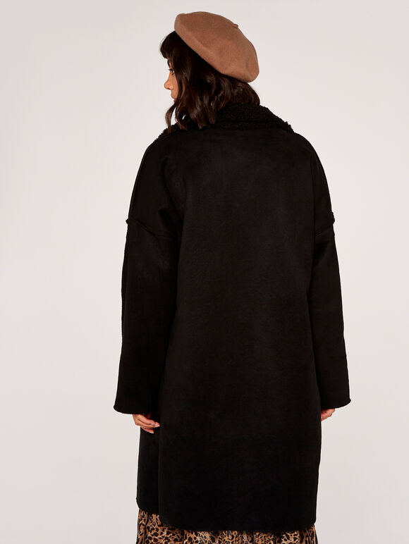 Aviator Soft Trim Suedette Coat, Black, large