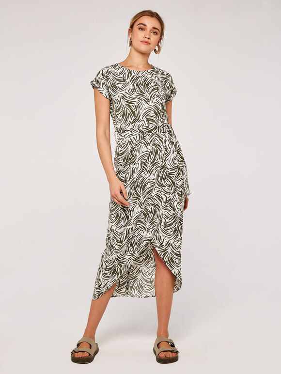 Brushstroke Print  Midi Dress, Khaki, large