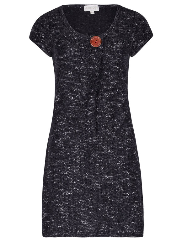 Charcoal Marl Wooden Button Tunic Dress, Dark Grey - Charcoal, large