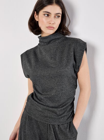 Mini Dogtooth High Neck Ruched Top