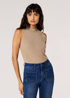 Mock Neck Knitted Top, Stone, large