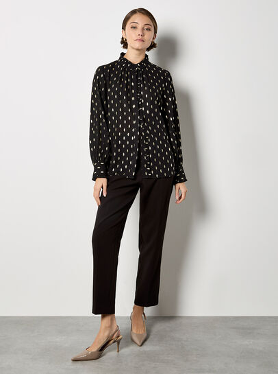 Gold Foil Ruffle Chiffon Blouse