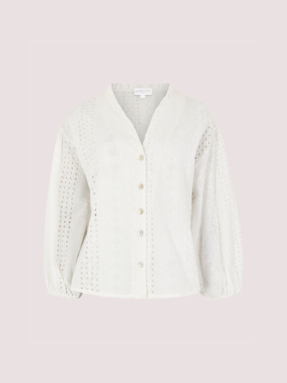 Broderie Puff Sleeve Shirt, Cream, large