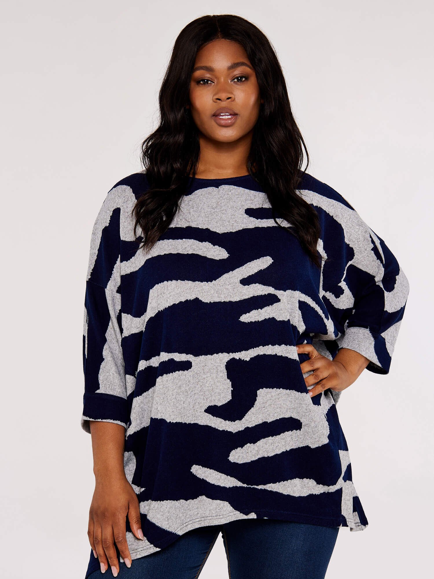 Curve Zebra Batwing Top Apricot Clothing