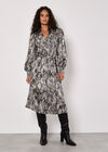 Snakeskin Print Satin Shirt Midi Dress, Grey, large