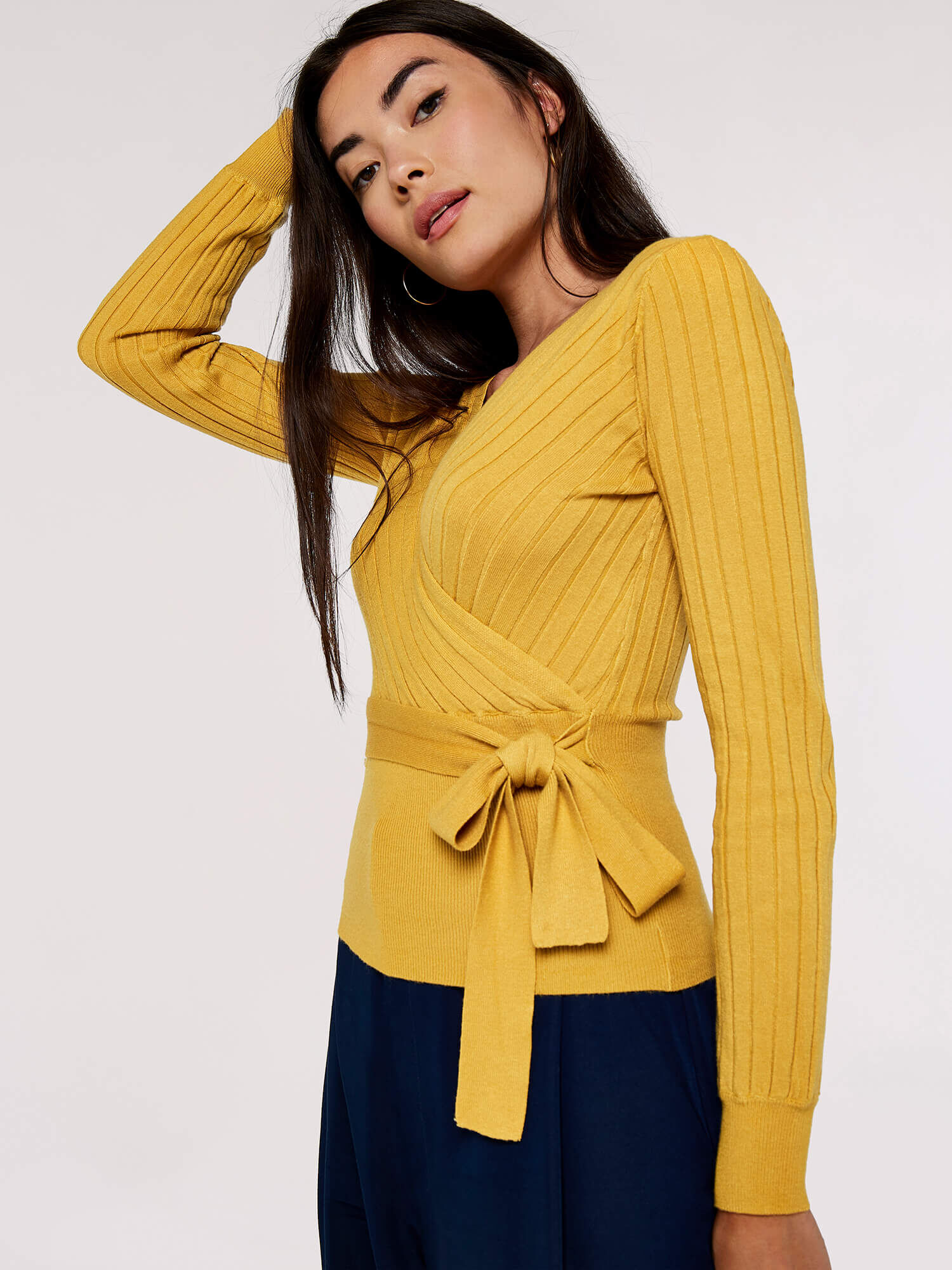 Rib Knit Wrap Top Apricot Clothing