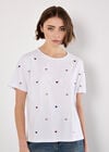 Embroidered Heart Cotton T-Shirt, White, large