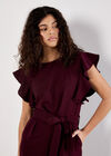 Ruffle Sleeve Jersey Jumpsuit, Burgundy, large