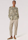 Floral Silhouette Chiffon Blouse, Khaki, large