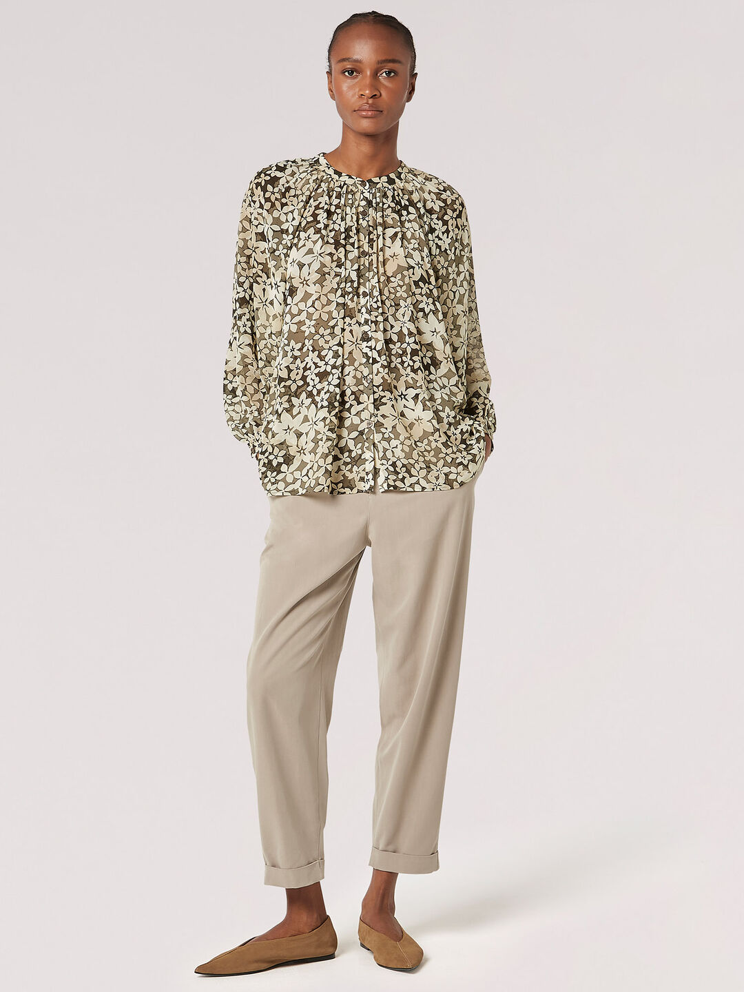 Image of Floral Silhouette Chiffon Blouse