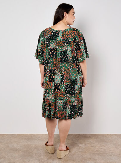 Patchwork Print Crinkle Mini Dress