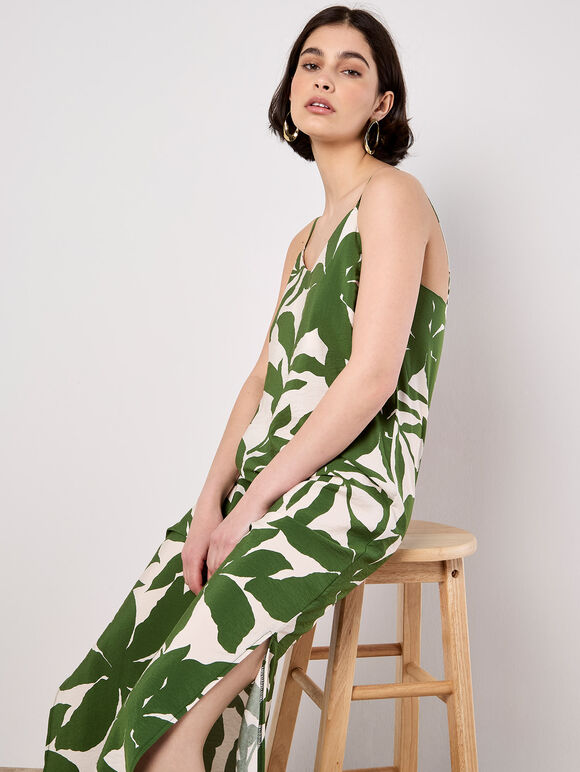 Floral Silhouette Cami Midi Dress, Green, large