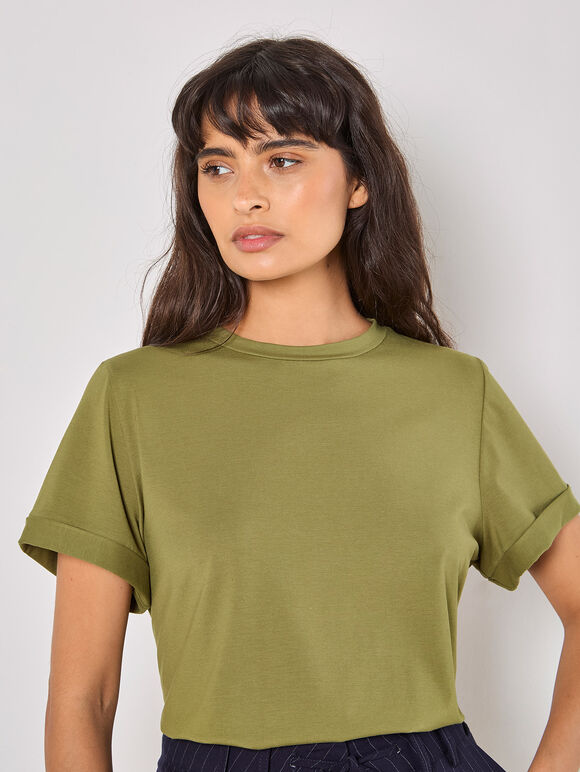 Cotton Modal T-Shirt, Khaki, large