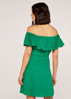 Ruffle Bardot Linen Dress, Green, large