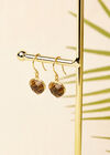 Gold Tone Heart Stone Hook Earrings, Brown, large