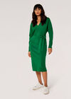 Knitted Wrap Midi Dress, Green, large