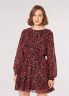 Animal Print Chiffon Mini Dress, Burgundy, large
