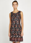 Floral Spring Lace Shift Dress, Black, large