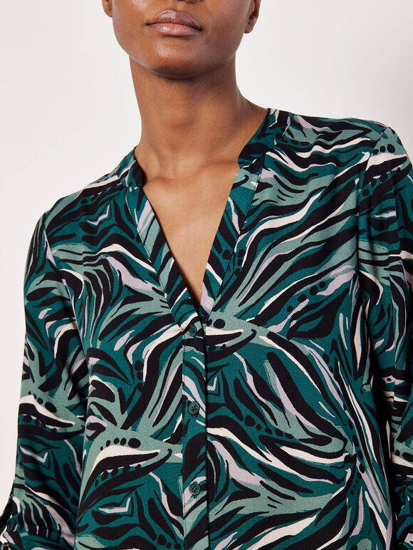 Abstract Swirl Shirt Mini Dress, Green, large
