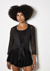 Mesh Popcorn Knit Shrug, Dark Grey - Charcoal, large