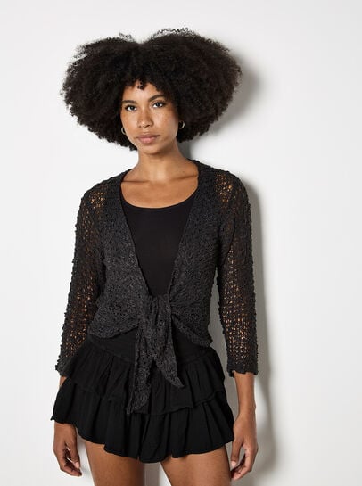 Mesh Popcorn Knit Shrug