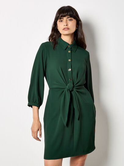 Tie Front Shirt Mini Dress