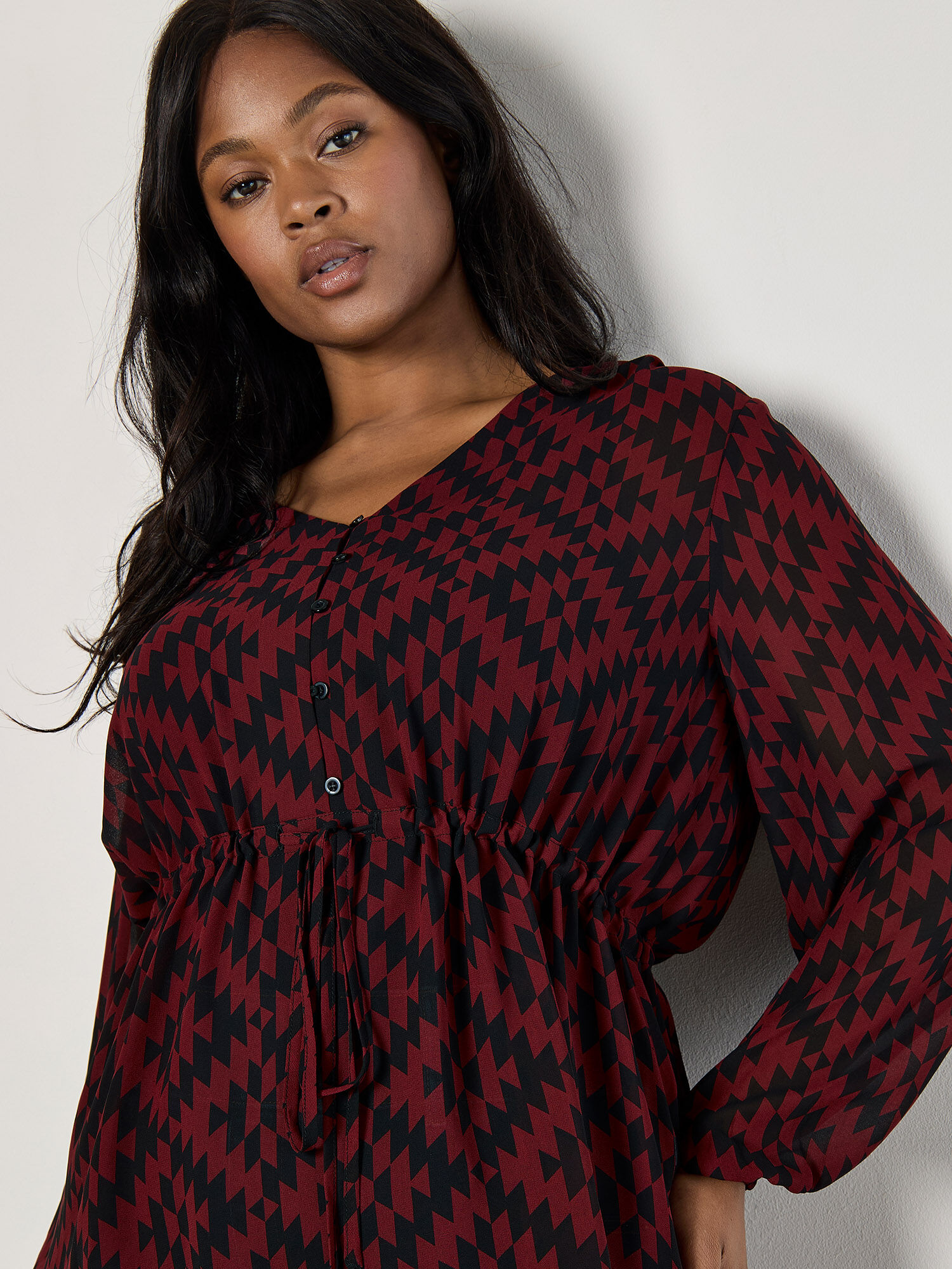 Curve Geo Print Chiffon Blouse Apricot Clothing
