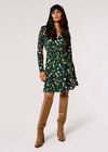 Silhouette Leaf Wrap Mini Dress, Green, large