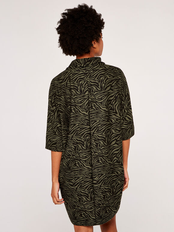 Zebra Print Cocoon Mini Dress , Khaki, large