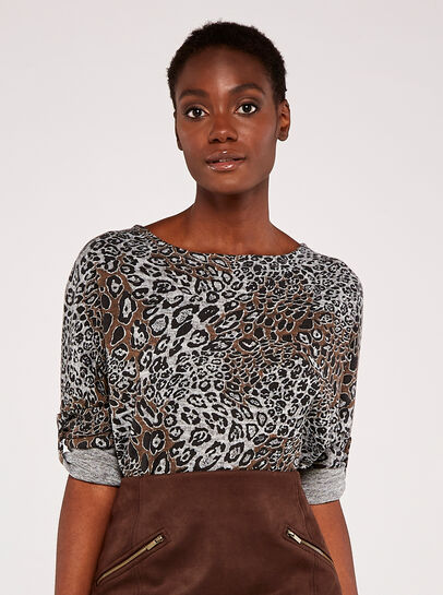 Leopard Camo Ruched Batwing Top