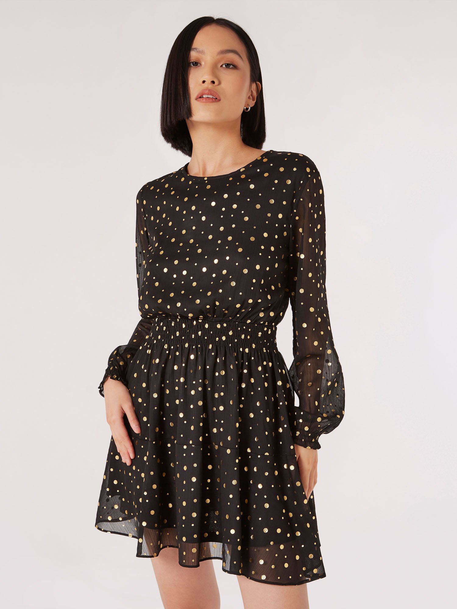 Black dress gold spots discount