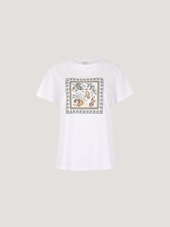 Tropical Placement Print T-Shirt, White, large