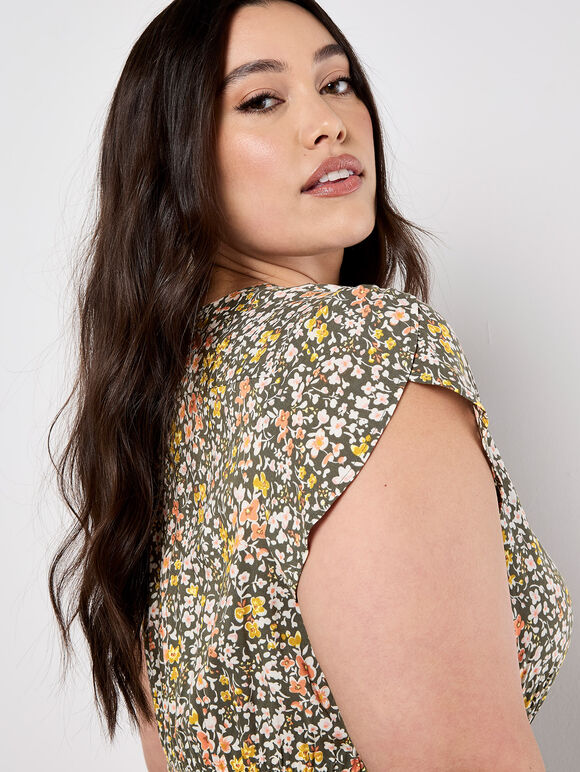 Ditsy Floral Maxi Dress, Khaki, large