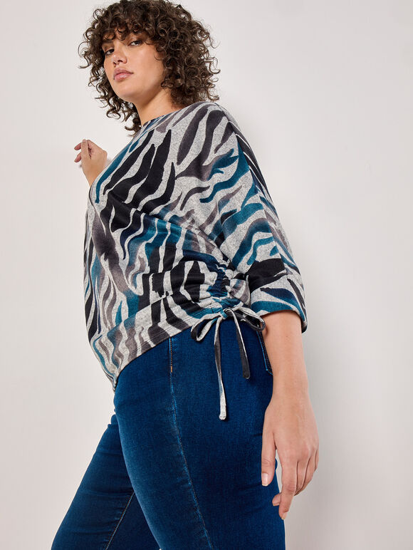 Curve Soft Touch Zebra Drawstring Top, Grey, large