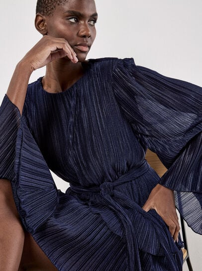 Plisse Tiered Mini Dress