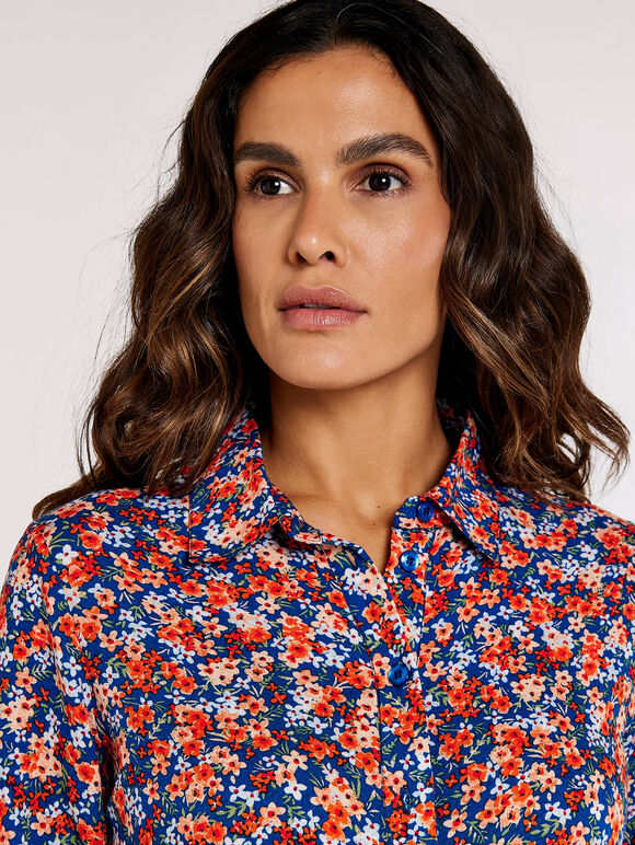 Ditsy Shirt Mini  Dress, Blue, large