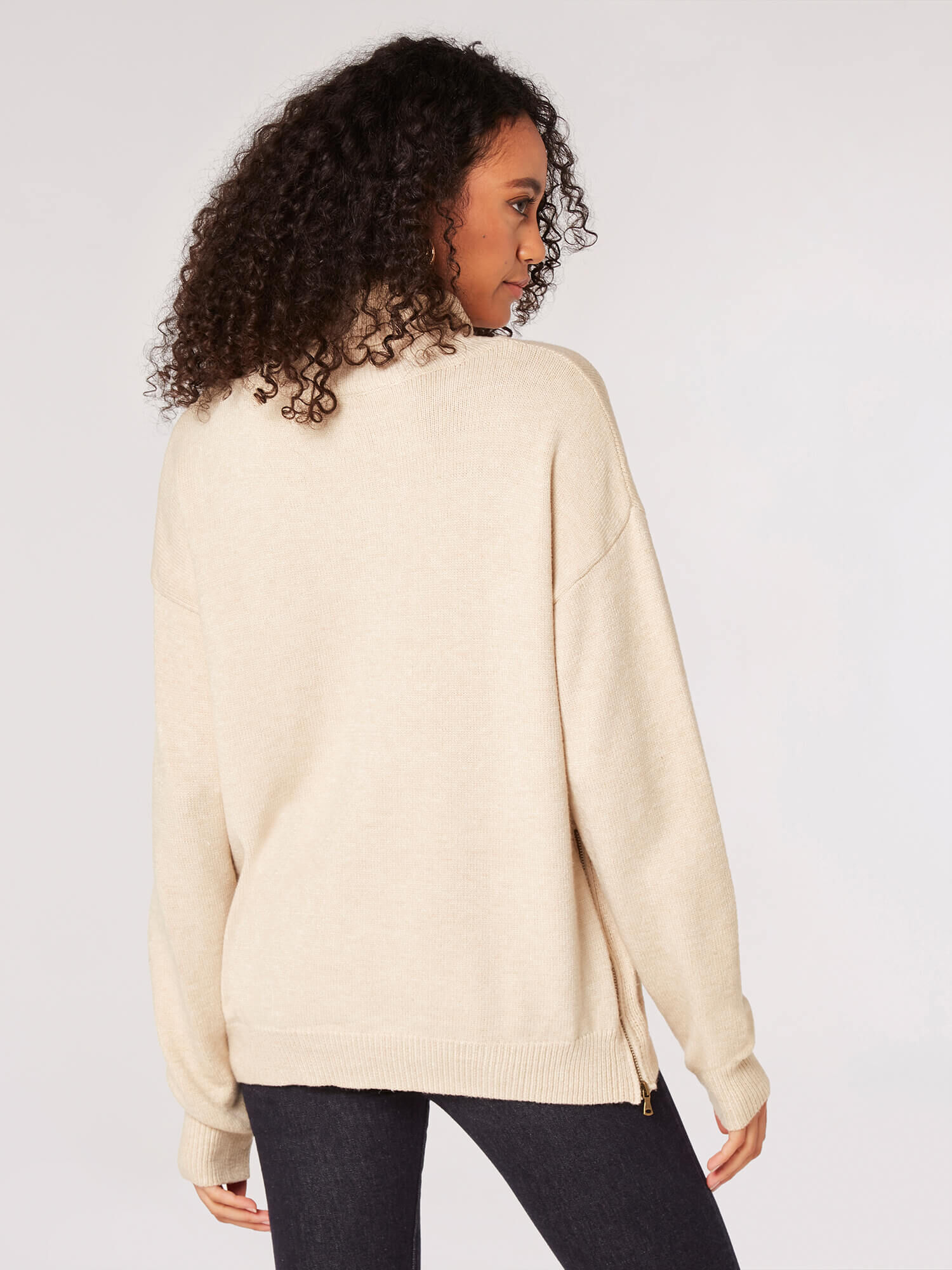 Side Zip Roll Neck Jumper Apricot Clothing
