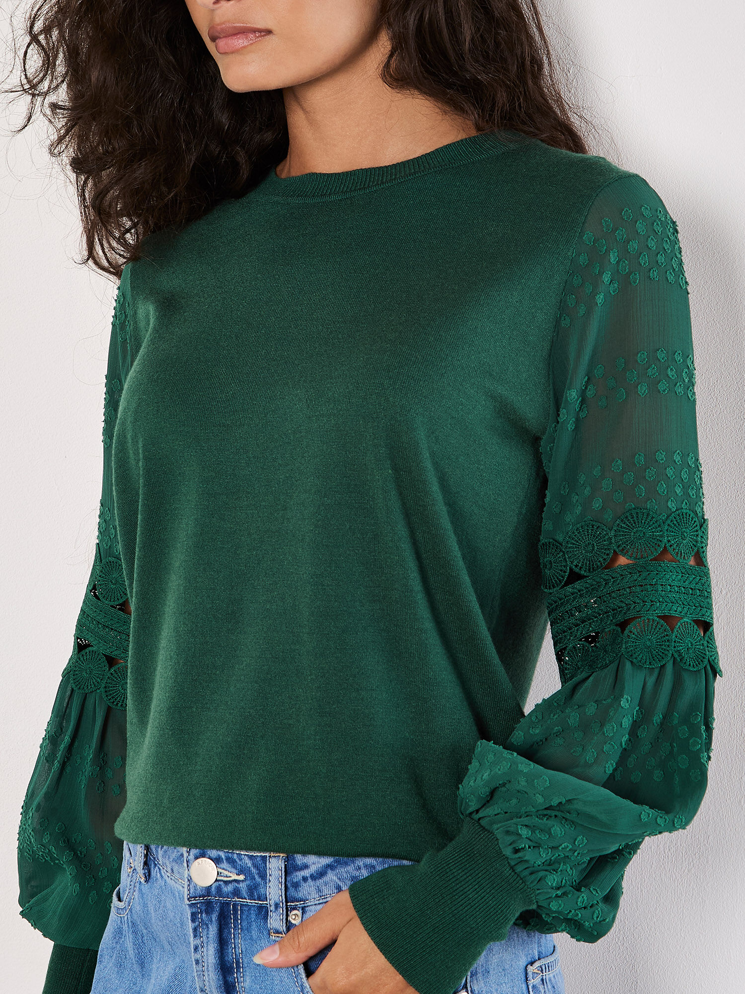 Contrast Chiffon Sleeves Jumper Apricot Clothing