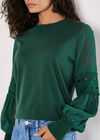 Contrast Chiffon Sleeves Jumper, Green, large
