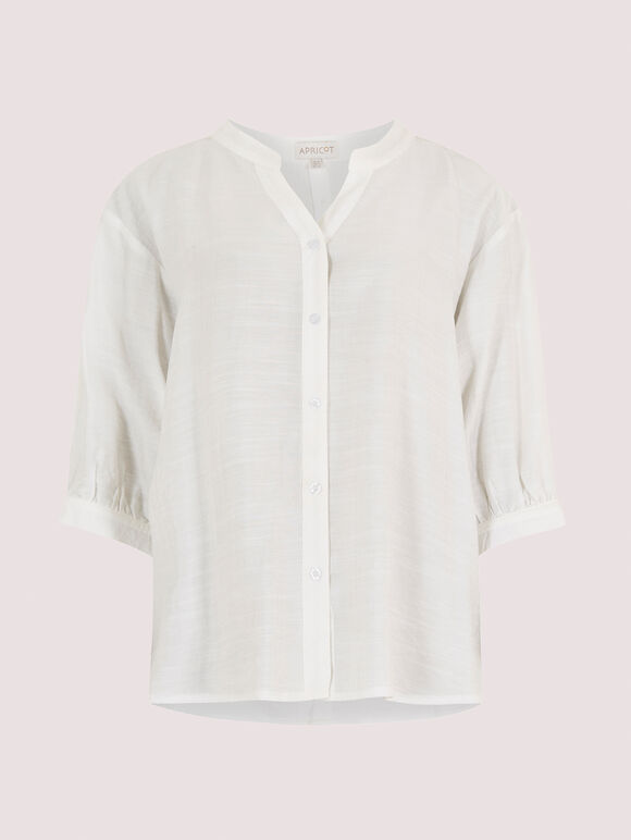 Textured High-Low Shirt, White, large