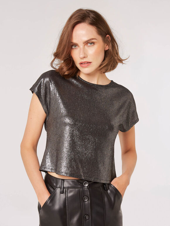 Metallic Cropped T-Shirt, Silver, large