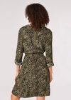 Animal Smocked Waist Mini Dress, Khaki, large