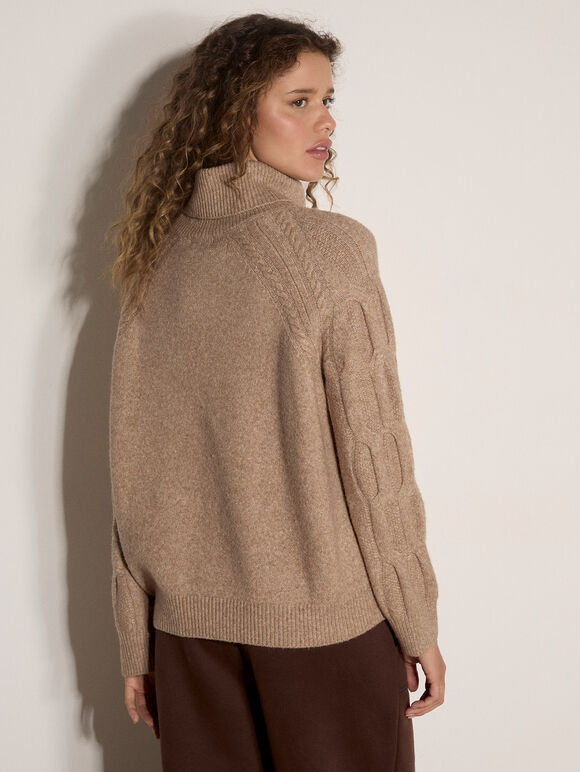 Melange Roll Neck Jumper, Mocha, large