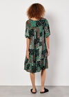 Patchwork Print Crinkle Mini Dress, Green, large