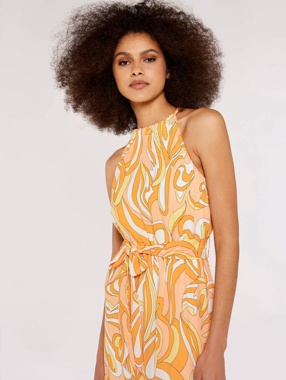 Swirl  Halterneck Dress, Orange, large