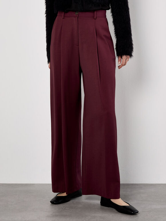 Tailored Wide-Leg Trousers, Burgundy, large