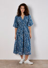 Rose Print Tiered Midi Dress, Blue, large