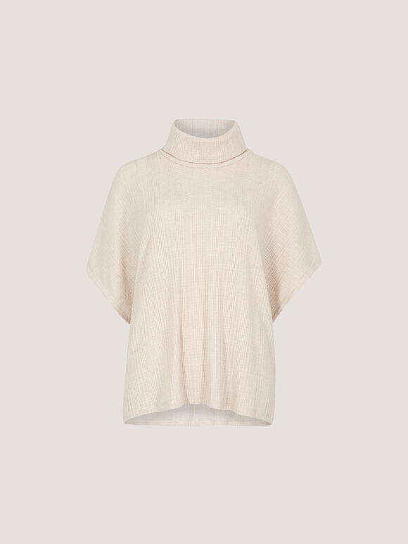 Waffle Knit Batwing Top, Cream, large